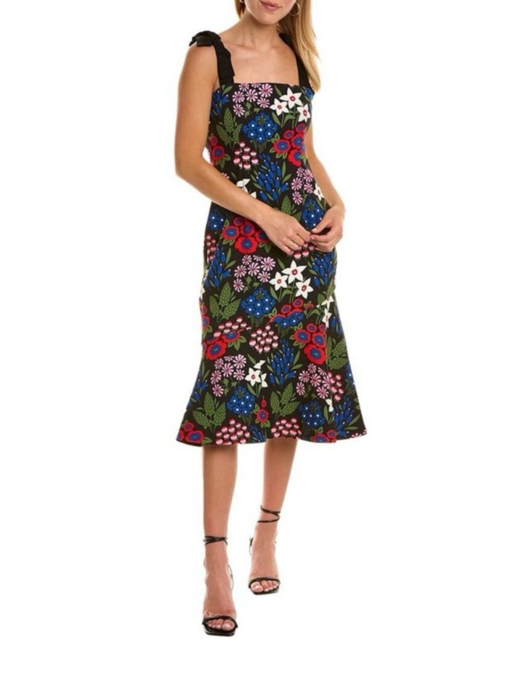 AMUR Gael Midi Dress in Black Multi Sz 6